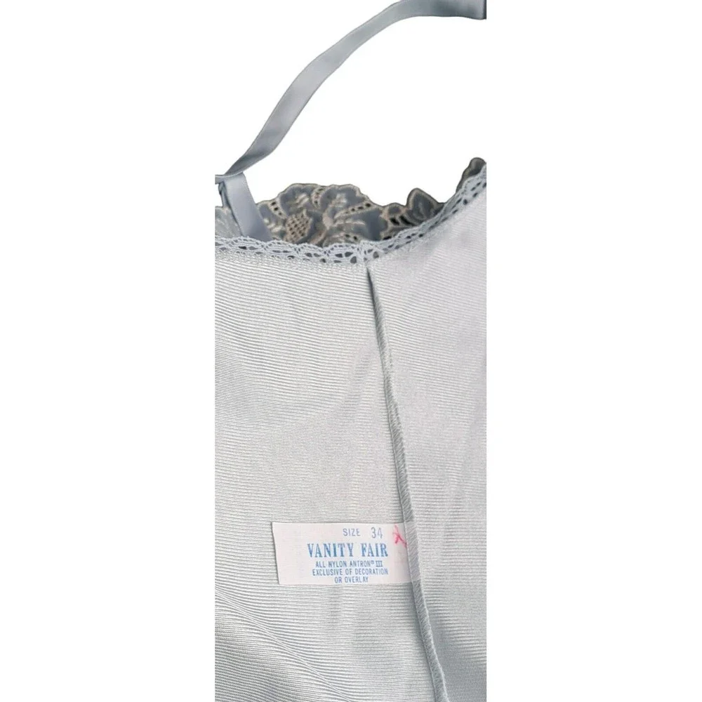 Vintage VANITY FAIR Women's Light Blue Camisole Slip Size 34 Lace‎ Trim USA